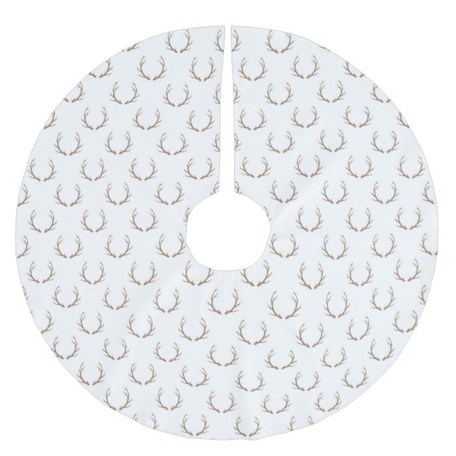 Country Christmas rustic reindeer antlers pattern Brushed Polyester Tree Skirt (Front)