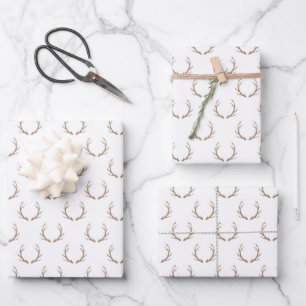 Country Christmas rustic reindeer antlers pattern Wrapping Paper Sheet