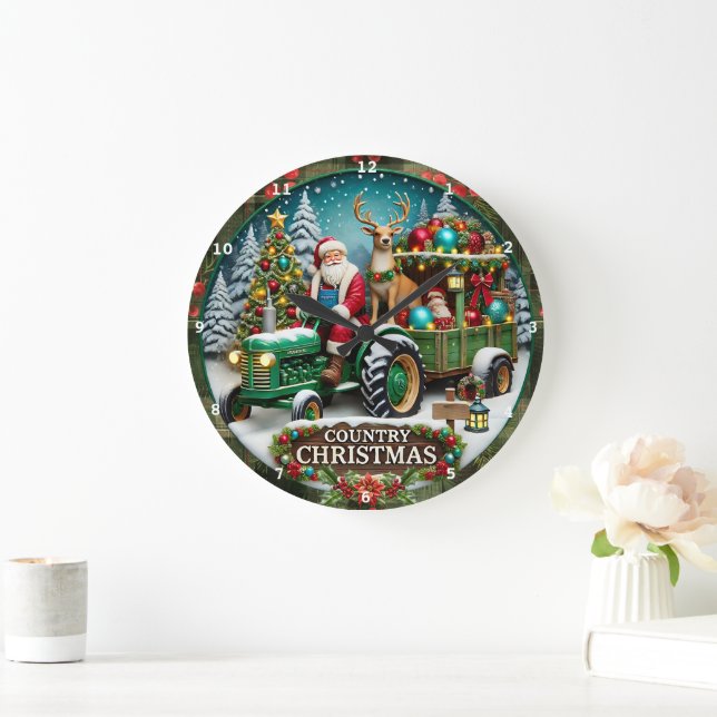 Country Christmas Santa and Holiday Decorations Large Clock (Home)