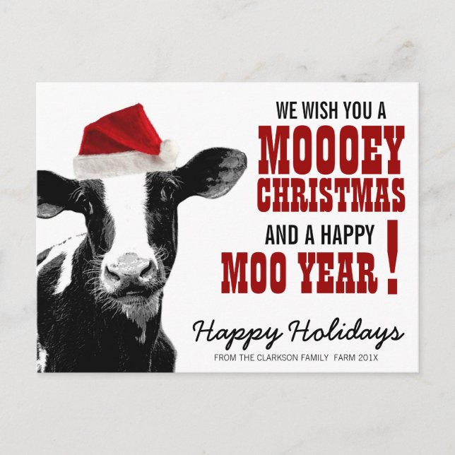 Country Christmas Santa Cow Holiday Postcard (Front)
