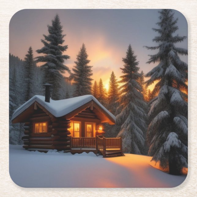 Country Christmas Square Paper Coaster (Front)