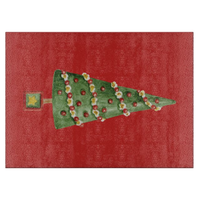 Country Christmas Tree Glass Cutting Board (Front)