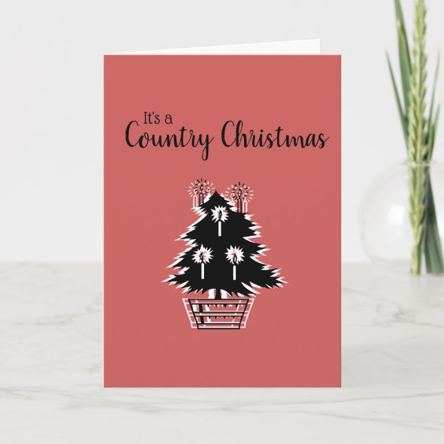 Country Christmas Tree Red Rustic Customisable Card (Front)