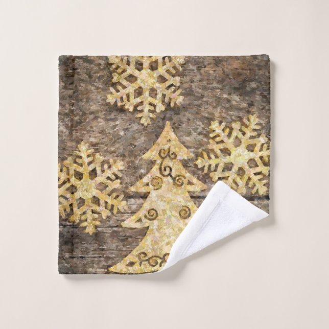 Country Christmas Tree With Snowflakes Wash Cloth (Wash Cloth)