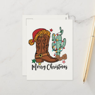 Country Christmas Western boot Holiday Postcard
