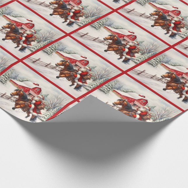 Country Christmas Western Santa on Horseback Wrapping Paper (Corner)