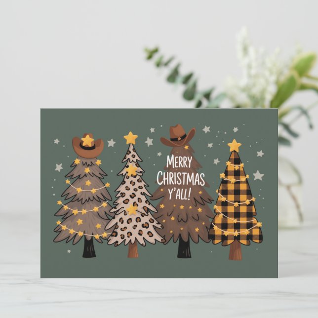 Country Christmas Western Tree Cowboy Cowgirl  Holiday Card (Standing Front)