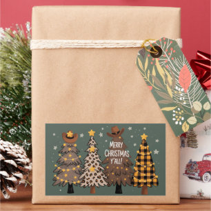 Country Christmas Western Tree Cowboy Cowgirl  Rectangular Sticker
