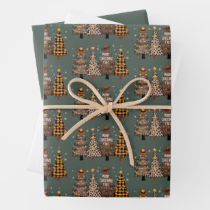 Country Christmas Western Tree Cowboy Cowgirl  Wrapping Paper Sheet