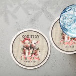 Country Christmas Wishes with Two Piglets Round Paper Coaster<br><div class="desc">Get ready to spread your "Country Christmas Wish" vibes with enchanting paper coasters! Delight in the festive spirit as two adorable piglets joyfully stand over beautifully wrapped gifts. This charming decoration captures the heartwarming essence of the holiday season. Crafted with a burlap background, this coaster brings a rustic, country-inspired flair...</div>