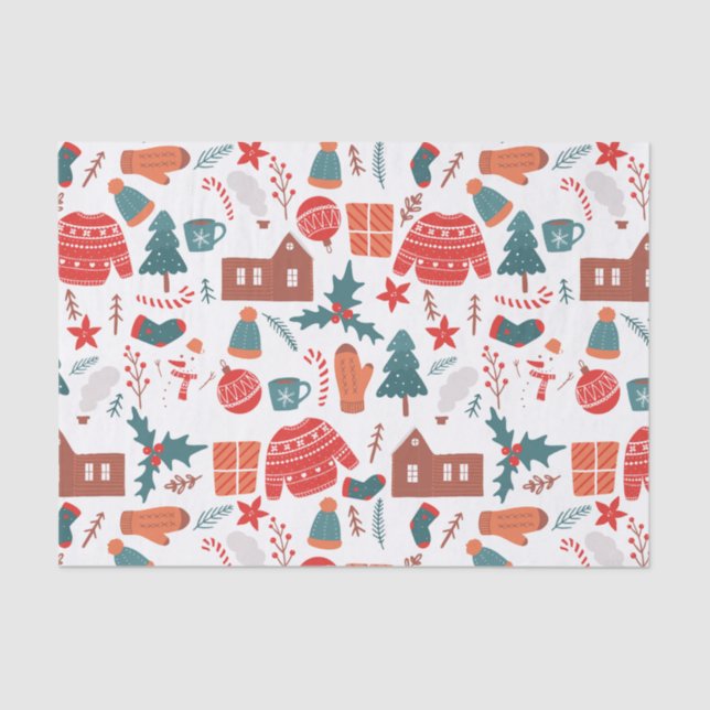 Country Christmas with Socks, Sweaters and Mittens Tissue Paper (Front)
