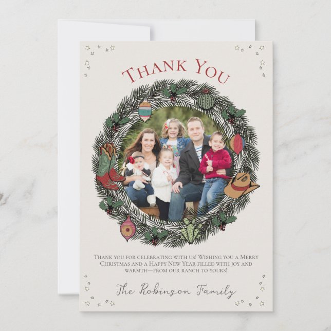 Country Christmas Wreath Thank You Card (Front)