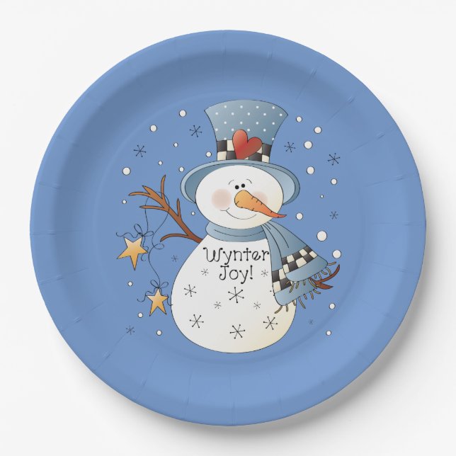 Country Christmas wynter snowman party Paper Plate (Front)