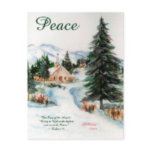 Country Church in Winter Watercolor Mountain Scene