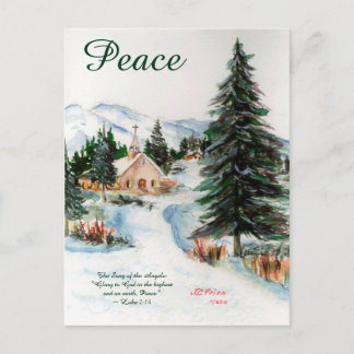 Country Church in Winter Watercolor Mountain Scene Holiday Postcard