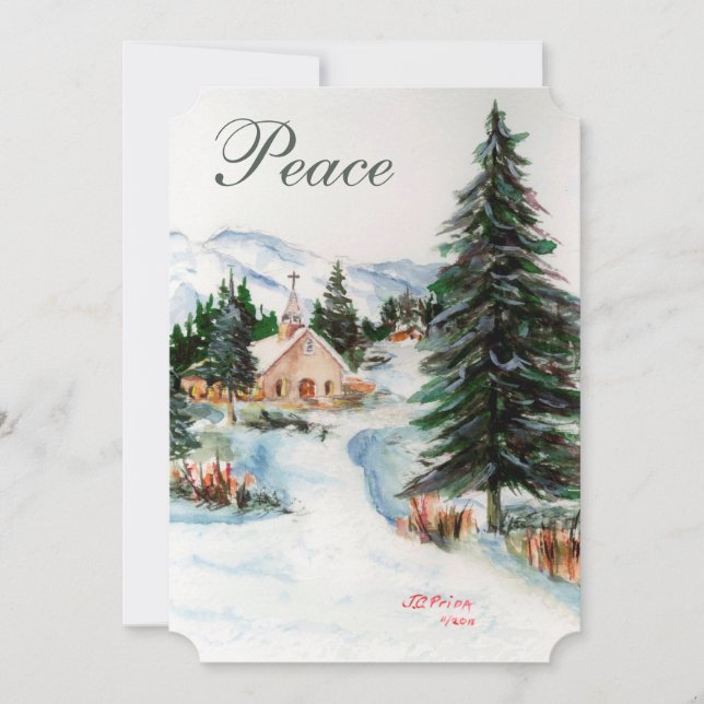 Country Church in Winter Watercolor Mountain Scene Invitation (Front)