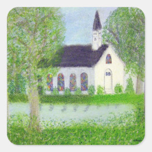 Country Church Square Sticker