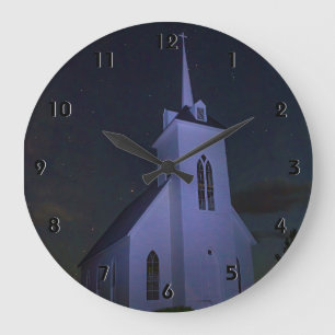 COUNTRY CHURCH UNDER THE STARS LARGE CLOCK