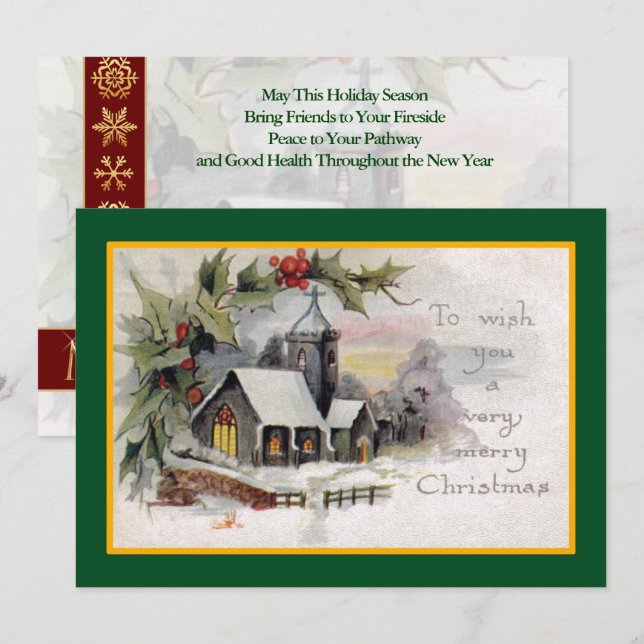 Country Church Vintage Customised Christmas Holiday Card (Front/Back)
