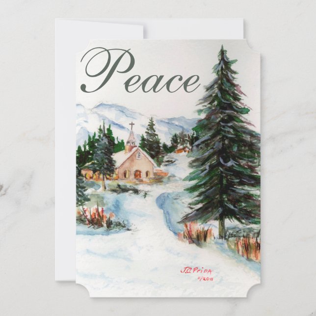 Country Church Winter Mountain Scene Photo Card (Front)