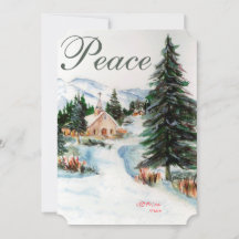Country Church Winter Mountain Scene Photo Card