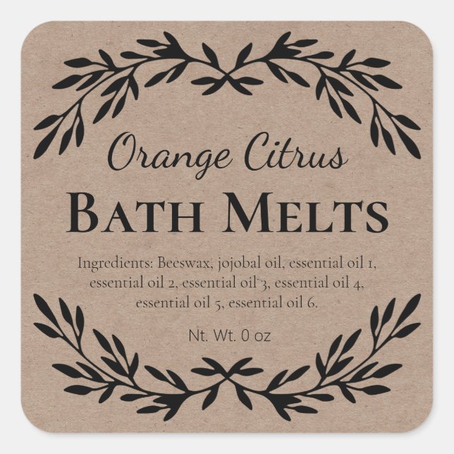 Country Citrus DIY Bath Melt Kraft Labels (Front)