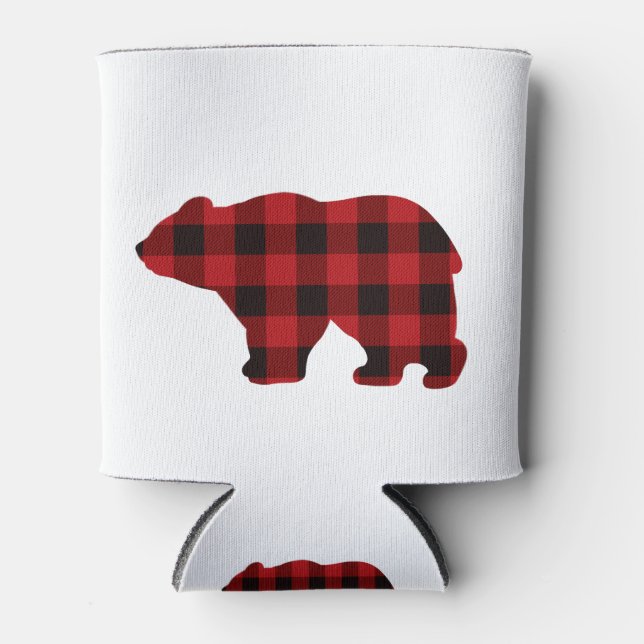 Country classic red and black plaid Bear Can Cooler (Front)