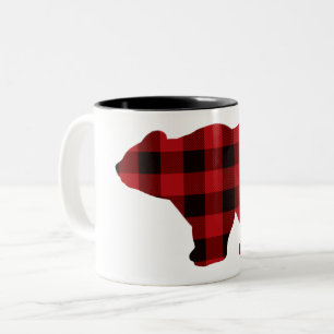 Country classic red and black plaid Bear Two-Tone Coffee Mug