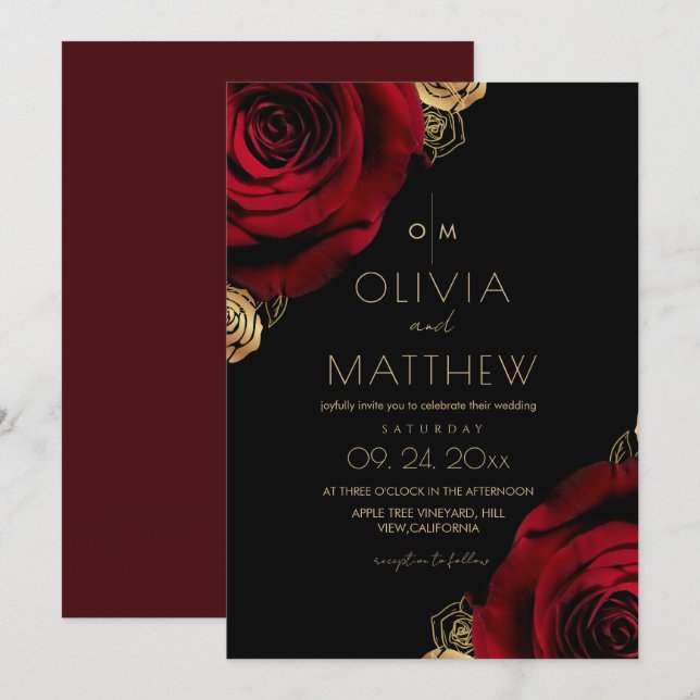 Country Classic Red Rose Floral Wedding  Invitation (Front/Back)