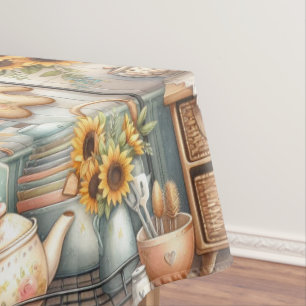 Country Classics Retro Kitchen with Sunflowers  Tablecloth