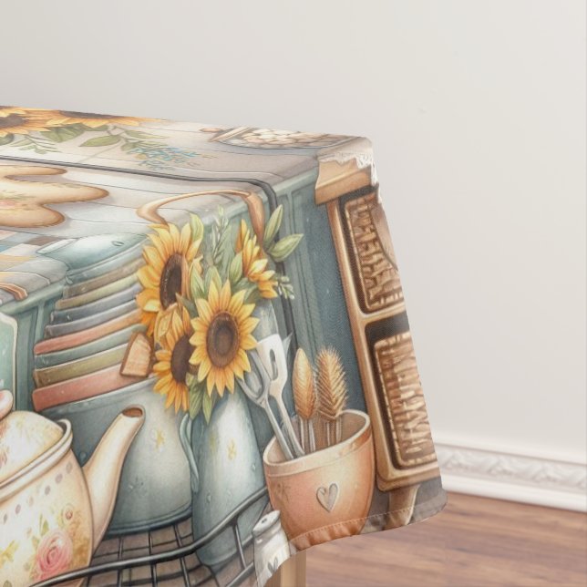Country Classics Retro Kitchen with Sunflowers  Tablecloth (In Situ)
