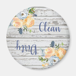 Country Clean Dirty Floral Wood Dishwasher Magnet