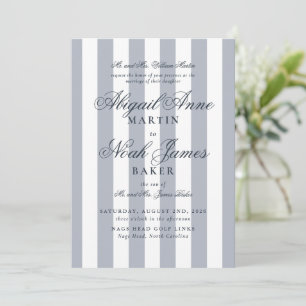 Country Club Formal Elegant Blue Striped Wedding  Invitation