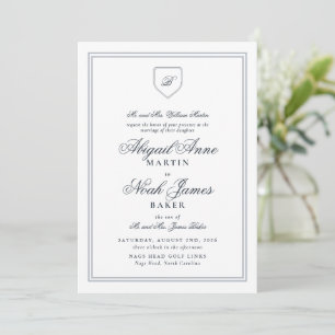 Country Club Formal Elegant Blue Striped Wedding  Invitation
