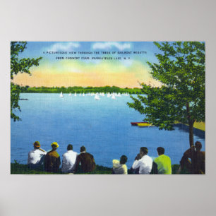 Country Club View of Sailboat Regatta on Lake Poster