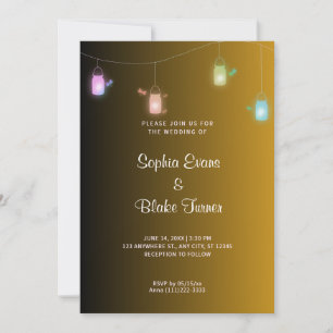 Country Coloured Hanging Mason Jars Gold Wedding Invitation