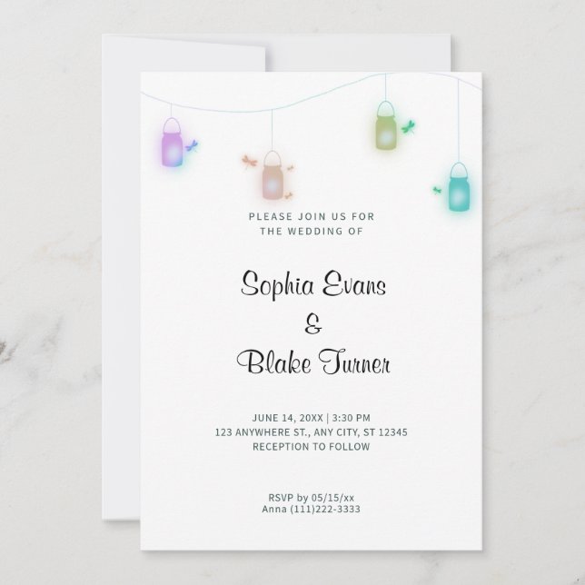 Country Coloured Hanging Mason Jars White Wedding Invitation (Front)