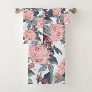 Country Coral Rose Floral Towel Set