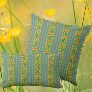 Country Cottage Blue Green Yellow Sunflowers Cushion