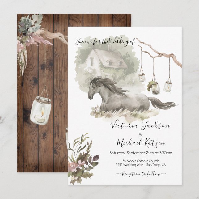 Country Cottage Horse Wedding Invitation (Front/Back)