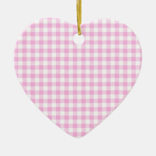 Country Cottage Pink Plaid Heart Ceramic Tree Decoration