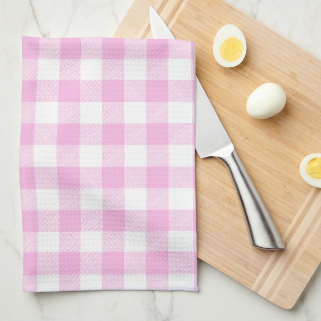 Country Cottage Pink Plaid Kitchen Tea Towel (Quarter Fold)