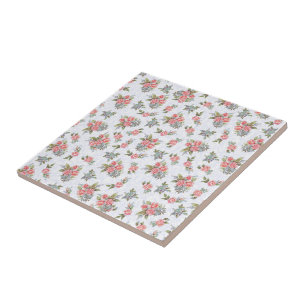 Country cottage roses pink floral pattern tile