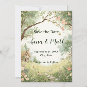 Country Cottage Save the Date   Watercolor Pink