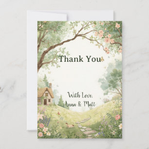 Country Cottage Thank You Card   Watercolor Pink