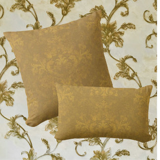 Country Cottage Vintage Faded Gold Brown Damask Cushion