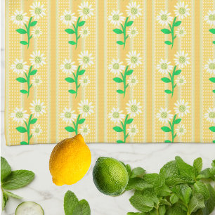 Country Cottage White Green Yellow Sunflowers Tea Towel