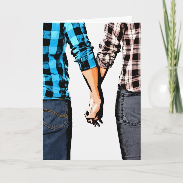 Country Couple Boy and Girl Holding Hands Holiday Card (Front)