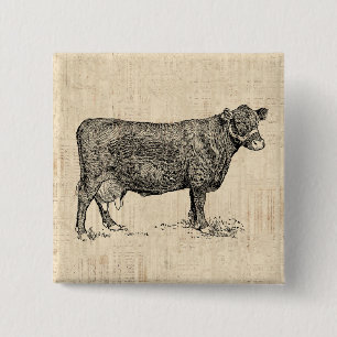 Country Cow Illustrated Art 15 Cm Square Badge