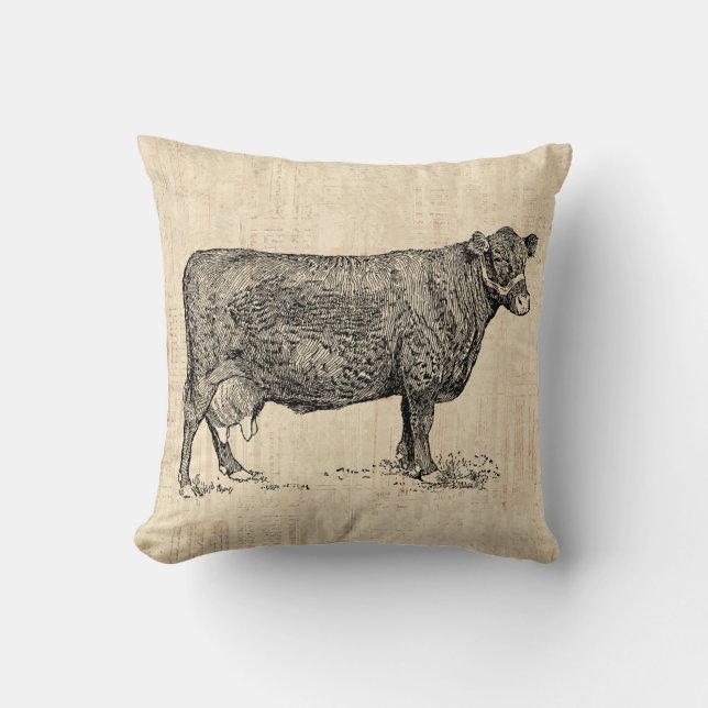 Country Cow Illustrated Art Cushion (Front)